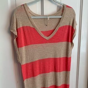 FREE PEOPLE orange stripe cotton knit top /lightweight tunic sweater